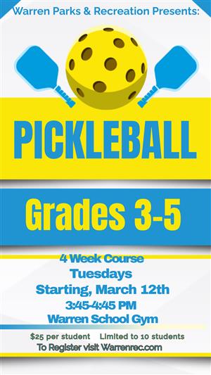 Pickle ball Grades 3 5 march 12